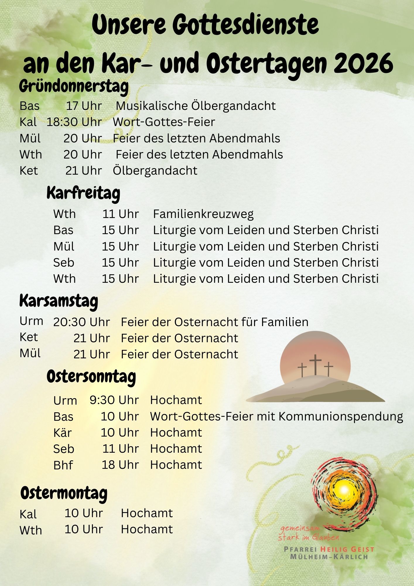 Unsere Gottesdienste an den Kar- und Ostertagen 2026